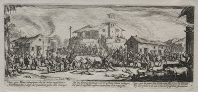 Sodan suuret kurjuudet: kylän ryöstäminen ja polttaminen, 1633. tekijältä Jacques Callot