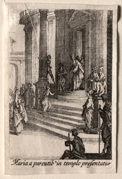Neitsyen elämä: Neitsyen esittely temppelissä. tekijältä Jacques Callot