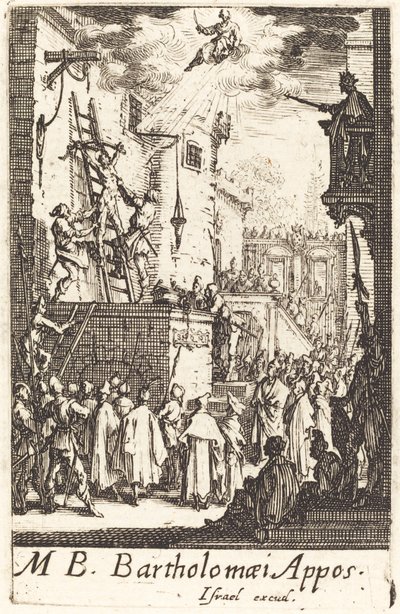 Pyhän Bartolomeuksen marttyyrikuolema, n. 16341635. tekijältä Jacques Callot