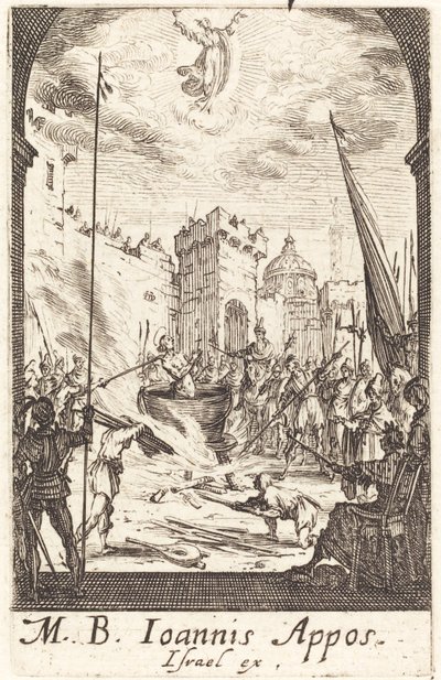 Pyhän evankelista Johannes marttyyrikuolema, n. 16341635. tekijältä Jacques Callot
