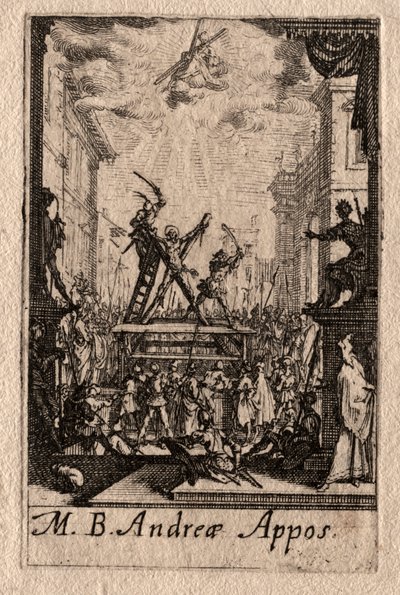 Apostolien marttyyrikuolema: Pyhä Andreas. tekijältä Jacques Callot