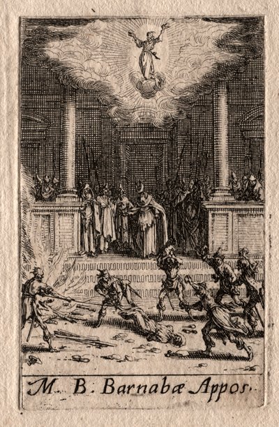 Apostolien marttyyrikuolema: Pyhä Barnabas. tekijältä Jacques Callot