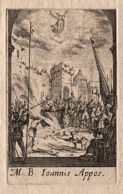 Apostolien marttyyrikuolema: Pyhä Johannes Evankelista. tekijältä Jacques Callot