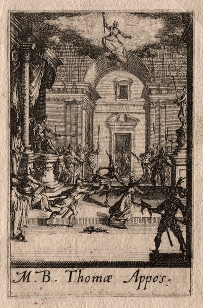Apostolien marttyyrikuolema: Pyhä Tuomas. tekijältä Jacques Callot