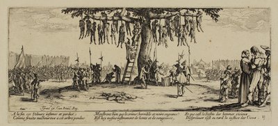 Sodan kurjuudet, nro 11. The Hanging, 1633 tekijältä Jacques Callot