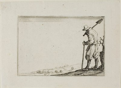 Talonpoika kantamassa lapiotaan olkapäällään, Capricesista tekijältä Jacques Callot