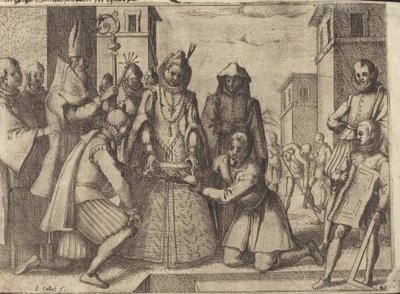 Kuningatar laskee ensimmäisen kiven Klarien kirkolle Espanjassa [verso] tekijältä Jacques Callot