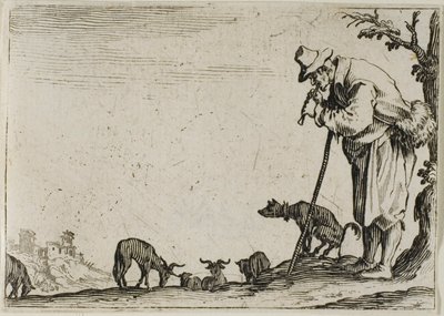 Huilua soittava paimen, The Capricesista tekijältä Jacques Callot