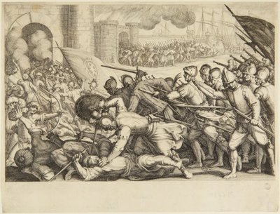 Kaupungin porttia hyökkäävät joukot tekijältä Jacques Callot