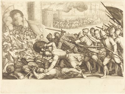 Joukot pakottavat kaupungin portin, n. 1614. tekijältä Jacques Callot