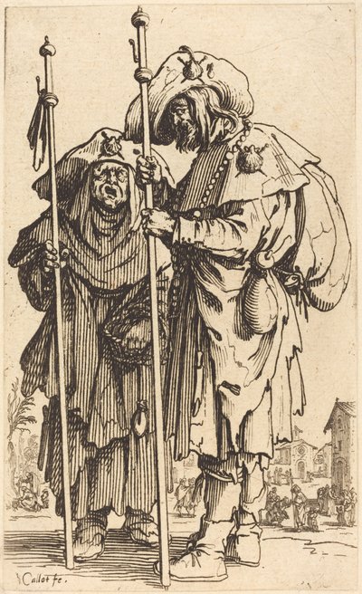 Kaksi pyhiinvaeltajaa, n. 1622. tekijältä Jacques Callot