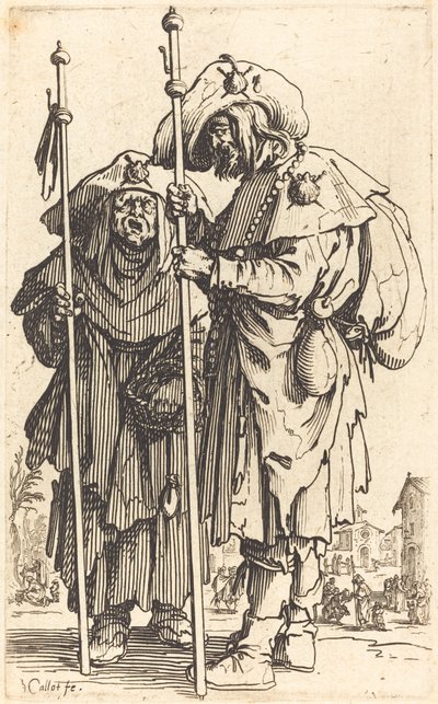 Kaksi pyhiinvaeltajaa, n. 1622. tekijältä Jacques Callot