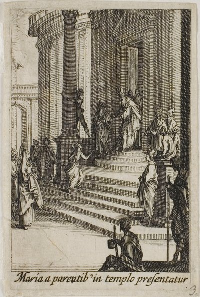 Neitsyt Maria esitellään temppelissä, Neitsyt Marian elämästä. tekijältä Jacques Callot