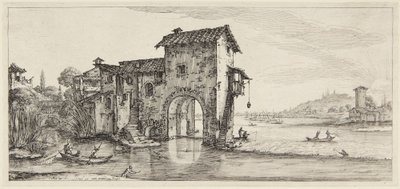 Vesimylly, sarjasta Paysages gravés pour Jean de Médicis, Paysages dessinés à Florence tekijältä Jacques Callot