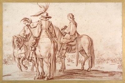 Kolme ratsumiestä (punainen liitu paperille) tekijältä Jacques Callot