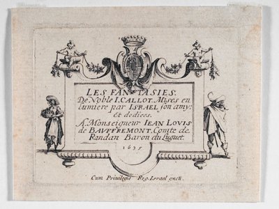 Les Fantaisies ... -teoksen nimiölehti (etsaus) tekijältä Jacques Callot