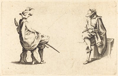 Kaksi istuvaa hahmoa, n. 1622. tekijältä Jacques Callot