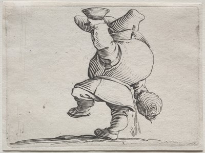 Iacopo Callotin (juomari takaapäin katsottuna) erilaisia ​​kyhtyreisiä hahmoja tekijältä Jacques Callot