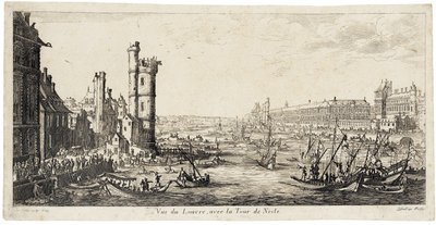 Näkymä Seine-joelta oikealla olevaan Louvreen ... (etsaus) tekijältä Jacques Callot