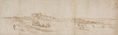 Näkymä Castello Braccianolle, lähellä Roomaa valmentajan ja hahmojen kanssa tekijältä Jacques Callot