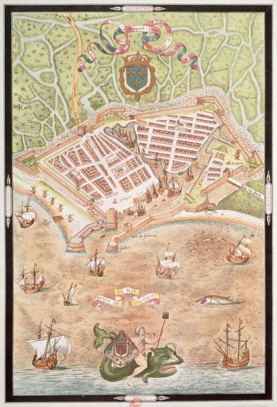 Fascimile Le Havren suunnitelmasta vuonna 1583, Les Premiers Oeuvres de Jacques Devaulx Pillote en la Marinesta tekijältä Jacques Devaulx