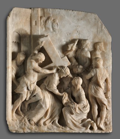 Kristus kantaa ristiä pyhien Simonin ja Veronican kanssa, n. 1545. tekijältä Jacques Dubroeucq