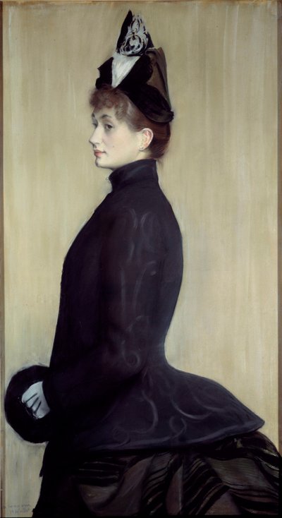 Madame Walletin muotokuva Jacques Emilen (Jacques-Emile) Blanchen (1861-1942) pastellimaalaus 1887 su. 1,3x0,65 m Pariisi, musee d