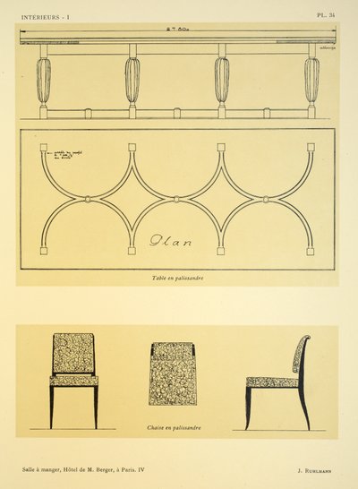 Ruokasali IV, Hotel de M. Berger, Pariisi, kuva Leon Moussinacin julkaisusta Interieurs, pubi. Albert Levy, 1924-26 tekijältä Jacques Emile Ruhlmann