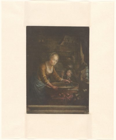 Nuori nainen pilkkoo sipulia tekijältä Jacques Fabien Gautier Dagoty (attributed to)
