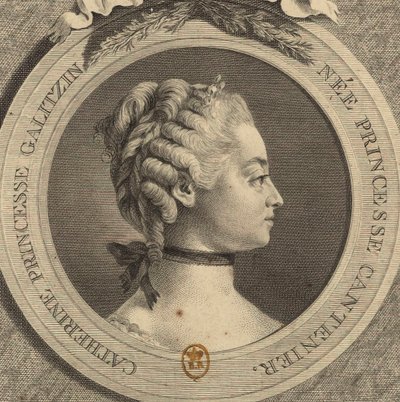Kreivitär Jekaterina Dmitrievna Golitsynan muotokuva 1720-1761, os. Cantemir. tekijältä Jacques Firmin Beauvarlet