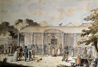 Näkymä Cafe Goddet (tai Godet), Boulevard du Temple, konsulaatin aikaan tekijältä Jacques Francois Joseph Swebach