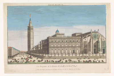 Näkymä Sevillan katedraalille Gde. rue de Seville (otsikko esineessä) tekijältä Jacques Gabriel Huquier