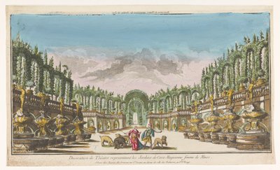 Näkymä Circen puutarhaan Decoration de theatre, Les jardins de Circen edustaja (otsikko esineessä) tekijältä Jacques Gabriel Huquier