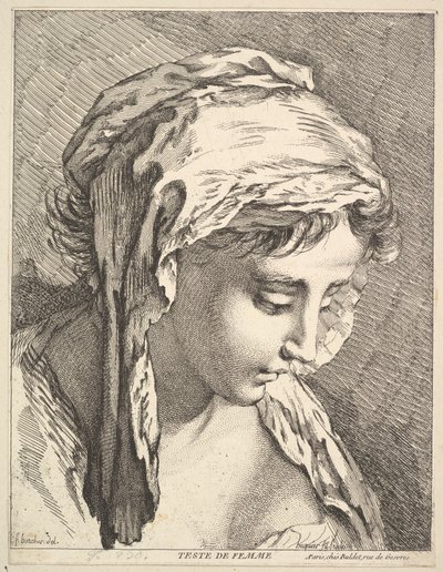 Naisen pää, 1700-luvun puolivälistä loppupuolelle. tekijältä Jacques Gabriel Huquier