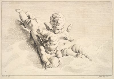 Dos cupidons, un amb una pilota, de mitjans a finals del segle XVIII. finlandès tekijältä Jacques Gabriel Huquier