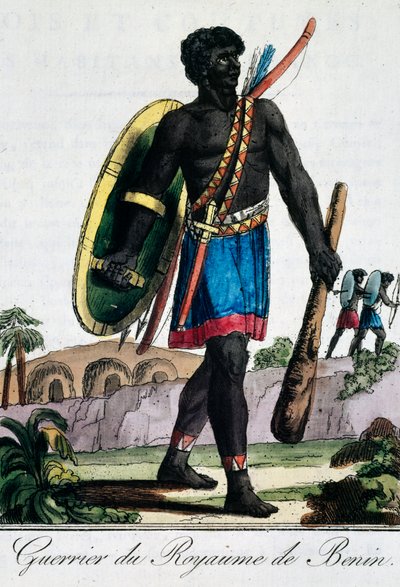 Soturi Beninistä Afrikasta, kaiverrus Travelling encyclopaediasta tekijältä Jacques Grasset de Saint Sauveur