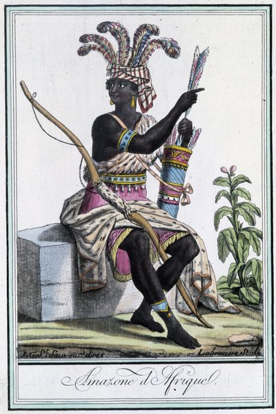 Afrikkalainen Amazon - julkaisussa "" Encyclopedia of Travels"", kirjoittanut Grasset St Sauveur, toim. 1796 tekijältä Jacques Grasset de Saint Sauveur