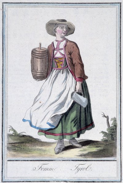 Femme of Tyrol - Grasset St Sauveurin "" Encyclopedia of Travels" -julkaisussa, toim. 1796 tekijältä Jacques Grasset de Saint Sauveur