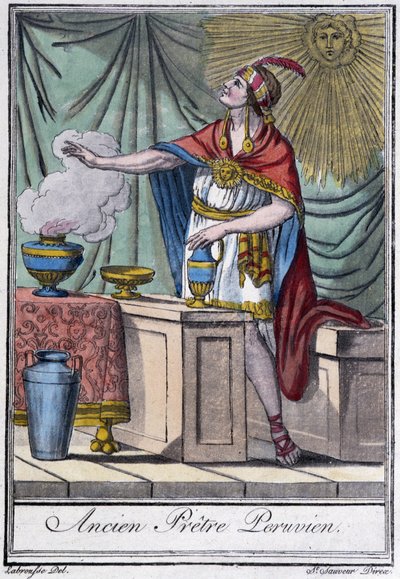 Entinen perulainen pappi (inka) - J. Grasset-Saint-Sauveurin "" Encyclopedia of Travels" -julkaisussa, Pariisi tekijältä Jacques Grasset de Saint Sauveur