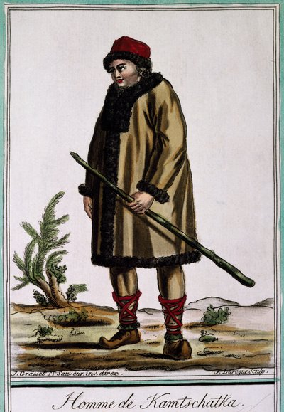 Kamtshatkan mies, Laroquen värikaiverrus, Venäjä tekijältä Jacques Grasset de Saint Sauveur