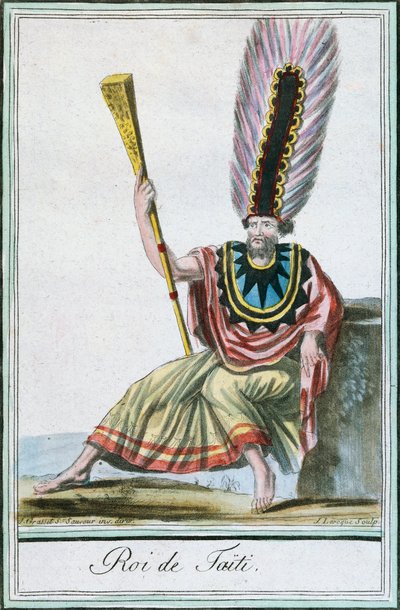 Tahitin kuningas, Society Islands, värikaiverrus Labroussen piirroksesta (aktiivinen 1796) Jacques Grasset de Saint-Sauveurin (1757-1810) Encyclopedie des Voyagesista tekijältä Jacques Grasset de Saint Sauveur