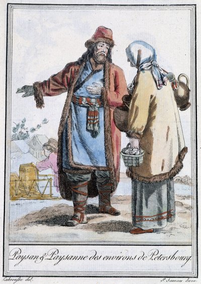 Talonpoika ja Pietarin talonpoika - Grasset St Sauveurin "" Encyclopedia of Travels" -julkaisussa, toim. 1796 tekijältä Jacques Grasset de Saint Sauveur