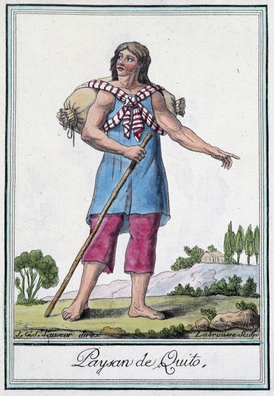 Peasant de Quito (Ecuador) - Grasset St Sauveurin "" Encyclopedia of Travels" -julkaisussa, toim. 1796 tekijältä Jacques Grasset de Saint Sauveur