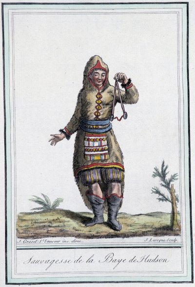 Sauvagesse of Hudson Bay (Kanada) - Grasset St Sauveurin "" Encyclopedia of Travels" -julkaisussa, toim. 1796 tekijältä Jacques Grasset de Saint Sauveur