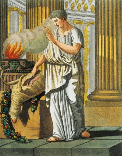 Ennustaja, Jacques Grasset de Saint-Sauveur (1757-1810), kaiverrus muinaisesta Roomasta tai historiallinen ja kuvallinen kuvaus kaikesta, joka liittyy roomalaiseen kansaan, heidän armeijaan, tapoihinsa, uskonnolliseen ja julkiseen elämään tekijältä Jacques Grasset de Saint Sauveur
