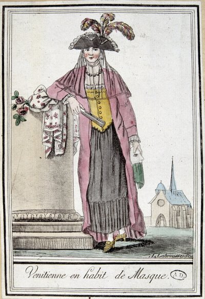 Venetsialainen nainen naamiossa - Grasset Saint Sauveurin "" Encyclopedia of travels" -julkaisussa, toim. Pariisi 1796 tekijältä Jacques Grasset de Saint Sauveur
