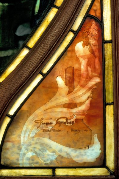Nancy (osasto 54), Art Nouveau, Kauppa- ja pörssikamari, Jacques Gruberin (1870-1936) lasimaalauksen allekirjoitus tekijältä Jacques Gruber