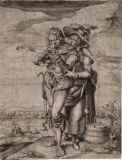 Varsijousimies ja maitoneito - Varsijousimies ja Maitoneito - Gheyn, Jacques de, nuorempi (Jacob De Gheyn II, dit le Jeune) (1565-1629) - n. 1610 - Kuparikaiverrus - 39,3x30 - Yksityinen kokoelma tekijältä Jacques II de Gheyn