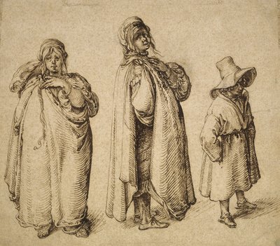 Kaksi tutkimusta romaninaisesta ja romanipojasta suuressa hatussa, n. 1605 tekijältä Jacques II de Gheyn