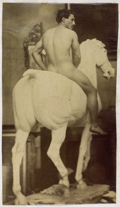Tutkimus kipsihevosen selässä istuvasta miesalastomallista Jacques de Lalaingin studiossa, mahdollinen esiselvitys Gentin taidemuseon Equestrian Portrait -kuvaa varten tekijältä Jacques Lalaing (attributed to)